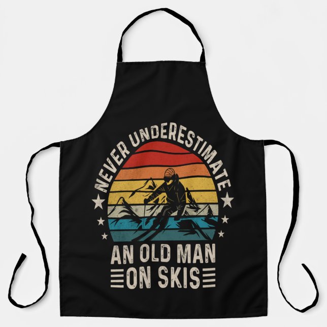 Never Underestimate An Old Man On Skis Retro Apron (Front)