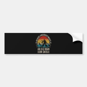 Never Underestimate An Old Man On Skis Retro Bumper Sticker
