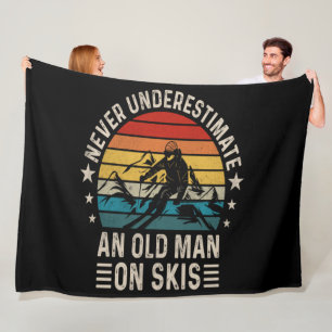 Never Underestimate An Old Man On Skis Retro Fleece Blanket