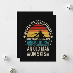 Never Underestimate An Old Man On Skis Retro Holiday Card