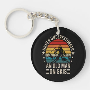 Never Underestimate An Old Man On Skis Retro Key Ring