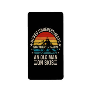 Never Underestimate An Old Man On Skis Retro Label