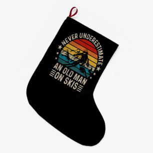 Never Underestimate An Old Man On Skis Retro Large Christmas Stocking