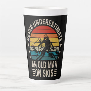 Never Underestimate An Old Man On Skis Retro Latte Mug