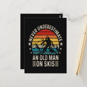 Never Underestimate An Old Man On Skis Retro Postcard