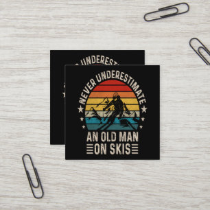 Never Underestimate An Old Man On Skis Retro Square Business Card