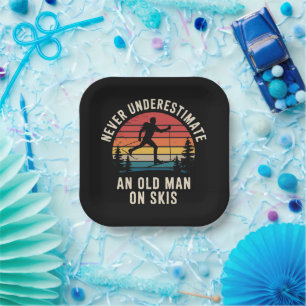 Never Underestimate an Old Man on Skis Skiing Trip Paper Plate