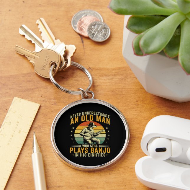 Never Underestimate An Old Man Plays Banjo Key Ring (Desk)