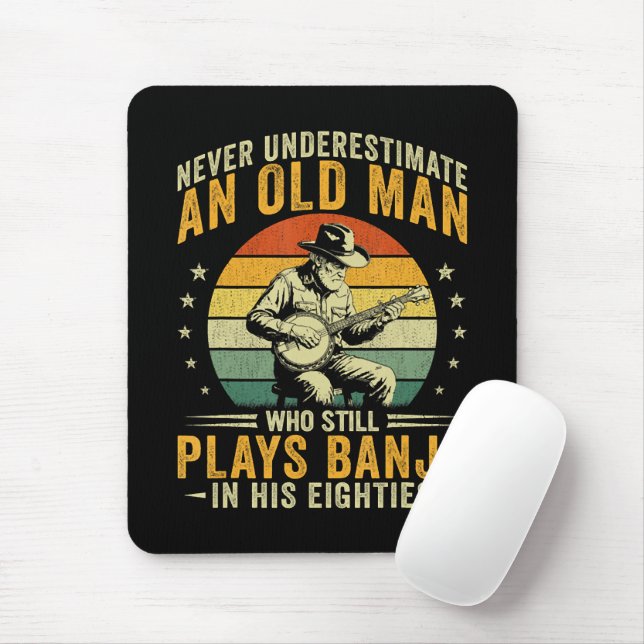 Never Underestimate An Old Man Plays Banjo Mouse Pad (With Mouse)