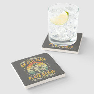 Never Underestimate An Old Man Plays Banjo Stone Coaster