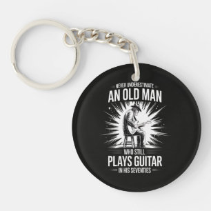 Never Underestimate an Old Man Plays Guitar Key Ring