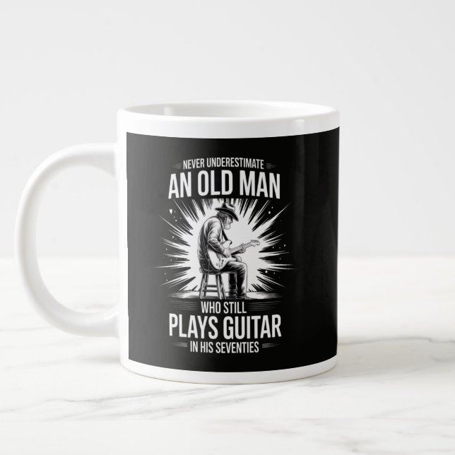 Never Underestimate an Old Man Plays Guitar Large Coffee Mug (Left)