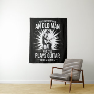 Never Underestimate an Old Man Plays Guitar Tapestry