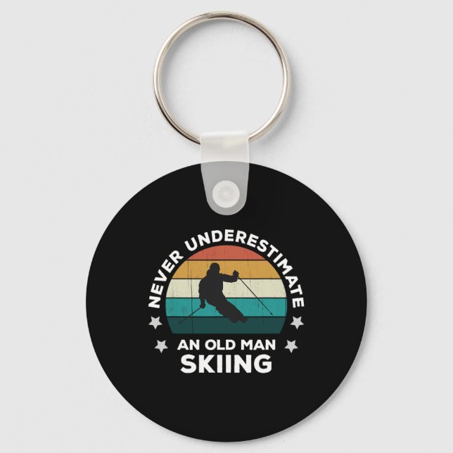 Never Underestimate An Old Man Skiing Fun Snow Slo Key Ring (Front)