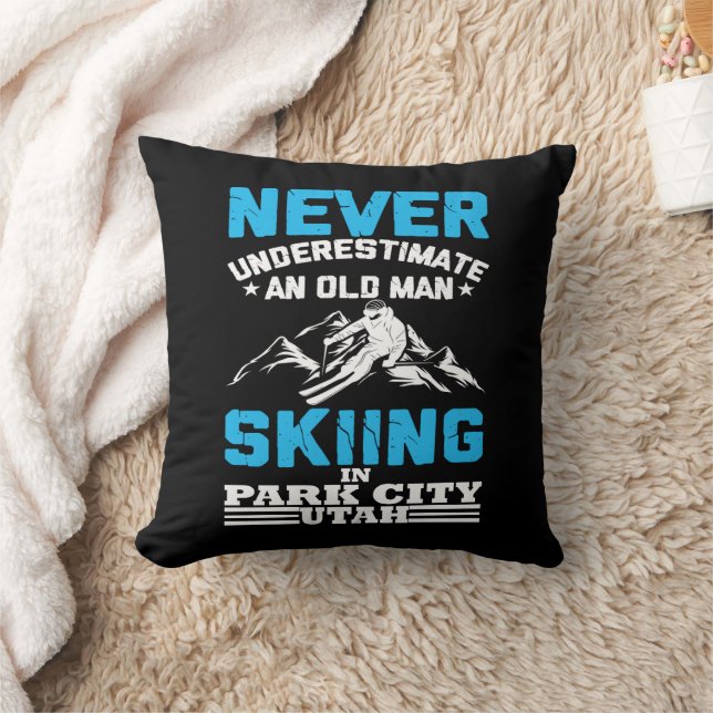 Never underestimate an old man skiing in Utah Cushion (Blanket)