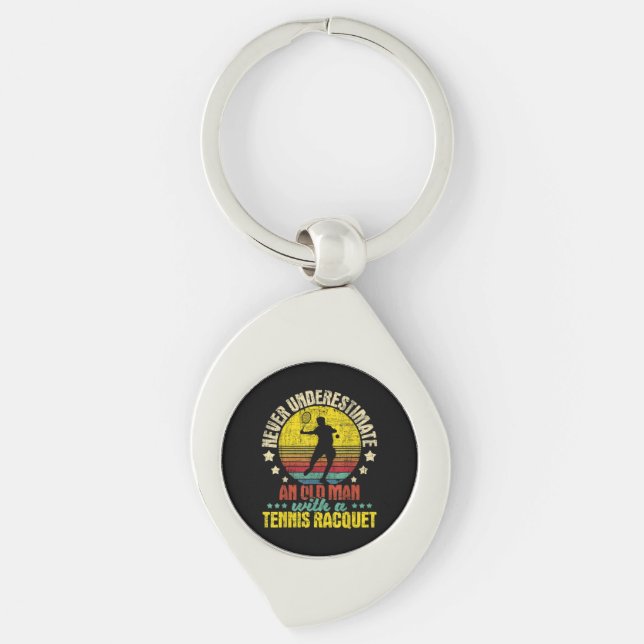 Never Underestimate An Old Man - Tennis Racket Spo Key Ring (Front)