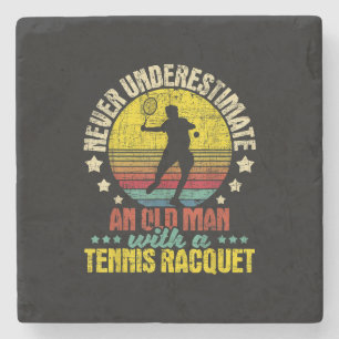 Never Underestimate An Old Man - Tennis Racket Spo Stone Coaster