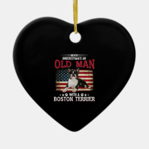 Never Underestimate An Old Man With A Boston Ceramic Ornament