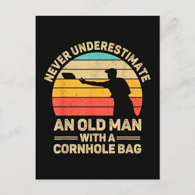 Never Underestimate An Old Man With a Cornhole Bag Postcard (Front)