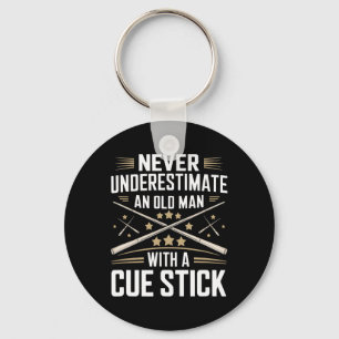 Never Underestimate An Old Man With A Cue Stick Bi Key Ring