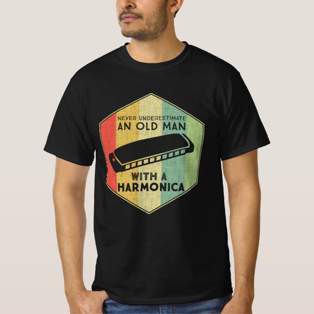 Never Underestimate An Old Man With A Harmonica T-Shirt (Front)