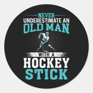 Never Underestimate An Old Man With A Hockey Stick Classic Round Sticker