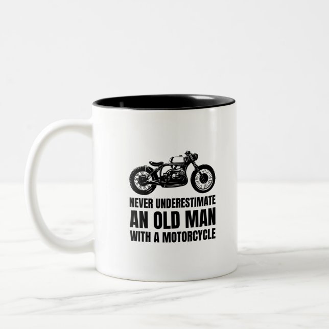 Never Underestimate An Old Man With A Motorcycle Two-Tone Coffee Mug (Left)