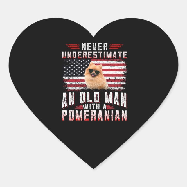 Never underestimate an old man with a Pomeranian Heart Sticker (Front)
