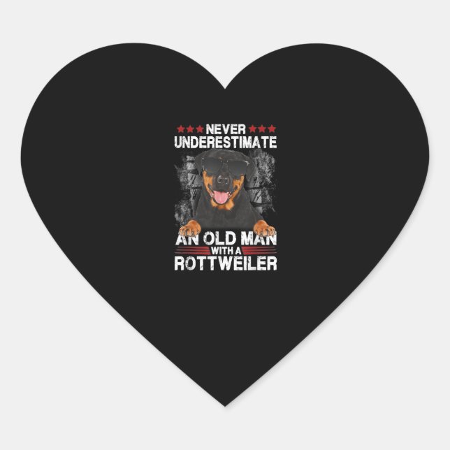 Never Underestimate an old man with a Rottweiler Heart Sticker (Front)