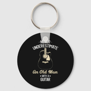 Never Underestimate an Old Man with Acoustic Guita Key Ring