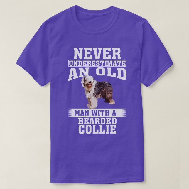 Never Underestimate an Old Man with Bearded Collie T-Shirt (Design Front)