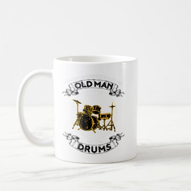 Never Underestimate An Old Man With Drums TshirtAr Coffee Mug (Left)