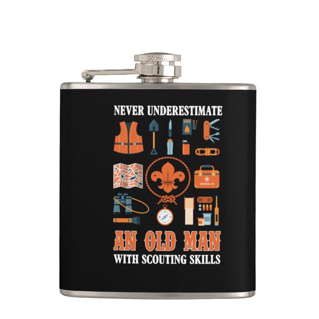 Never Underestimate An Old Man With Scouting Skill Hip Flask (Front)