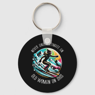 Never Underestimate An Old Woman On Skis Skier Ski Key Ring
