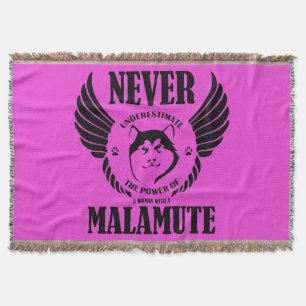 Never Underestimate Malamute Throw Blanket