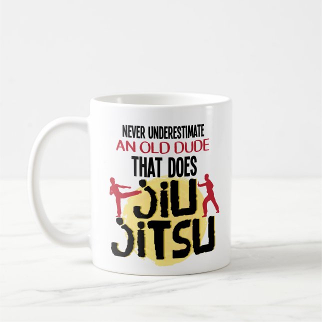 Never Underestimate Old Dude Jiu Jitsu Coffee Mug (Left)