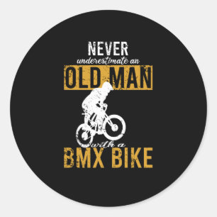 Never Underestimate Old Man BMX Bike Dad Grandpa Classic Round Sticker