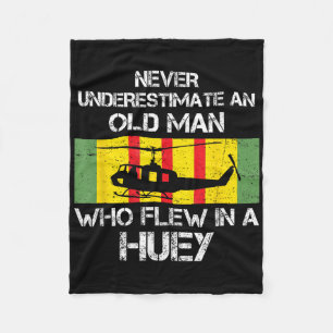 Never Underestimate Old Man Flew In A Huey Vietnam Fleece Blanket