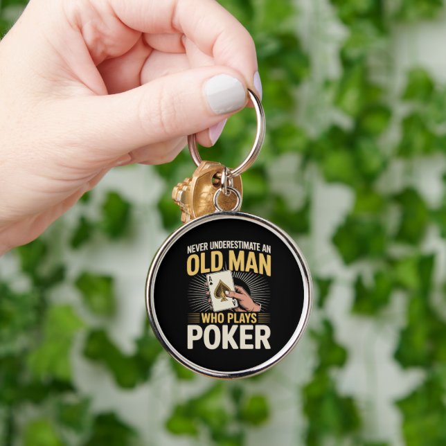 Never Underestimate Old Man Poker Card Key Ring (Hand)