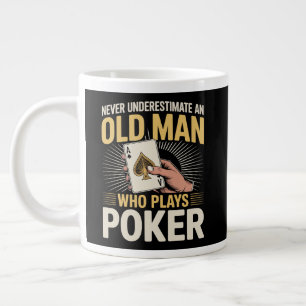 Never Underestimate Old Man Poker Card Large Coffee Mug
