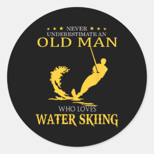Never Underestimate Old Man Who Loves Water Skiing Classic Round Sticker