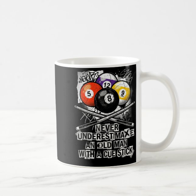 Never Underestimate Old Man With A Cue Stick Billi Coffee Mug (Right)