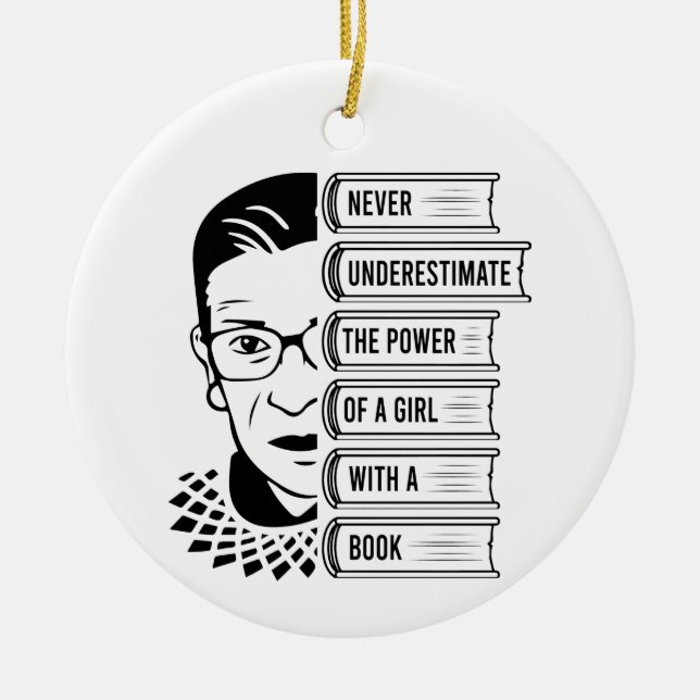 Never Underestimate Power of Girl With Book Ceramic Ornament (Front)