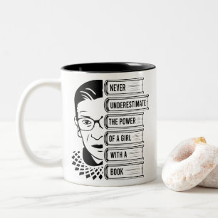 Never Underestimate Power of Girl With Book Two-Tone Coffee Mug