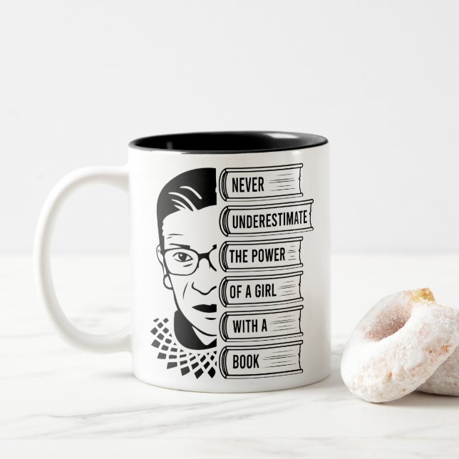 Never Underestimate Power of Girl With Book Two-Tone Coffee Mug (With Donut)
