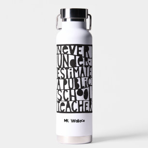 Never Underestimate Public School Teacher Linocut Water Bottle
