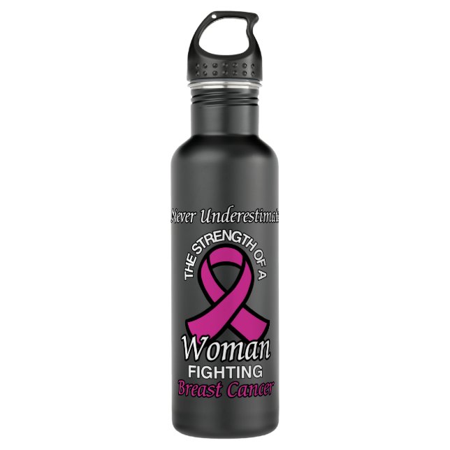 Never Underestimate/Ribbon/Woman...Breast Cancer 710 Ml Water Bottle (Front)