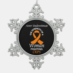 Never Underestimate/Ribbon/Woman...CRPS Snowflake Pewter Christmas Ornament