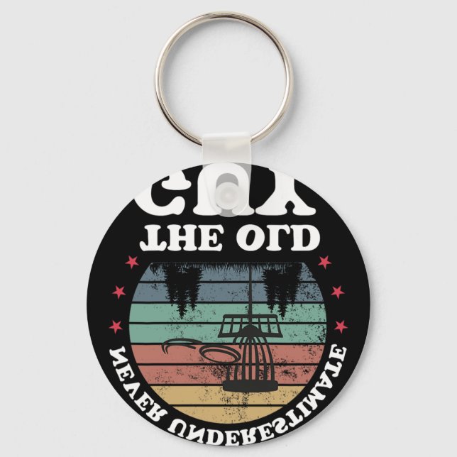 Never Underestimate The Old Guy Funny Disc Golf Fr Key Ring (Front)