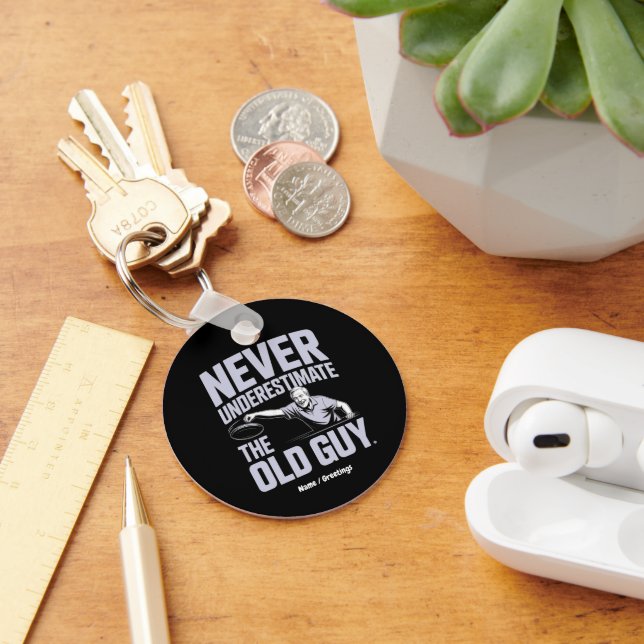 Never Underestimate The Old Guy Funny Disc Golf Key Ring (Desk)